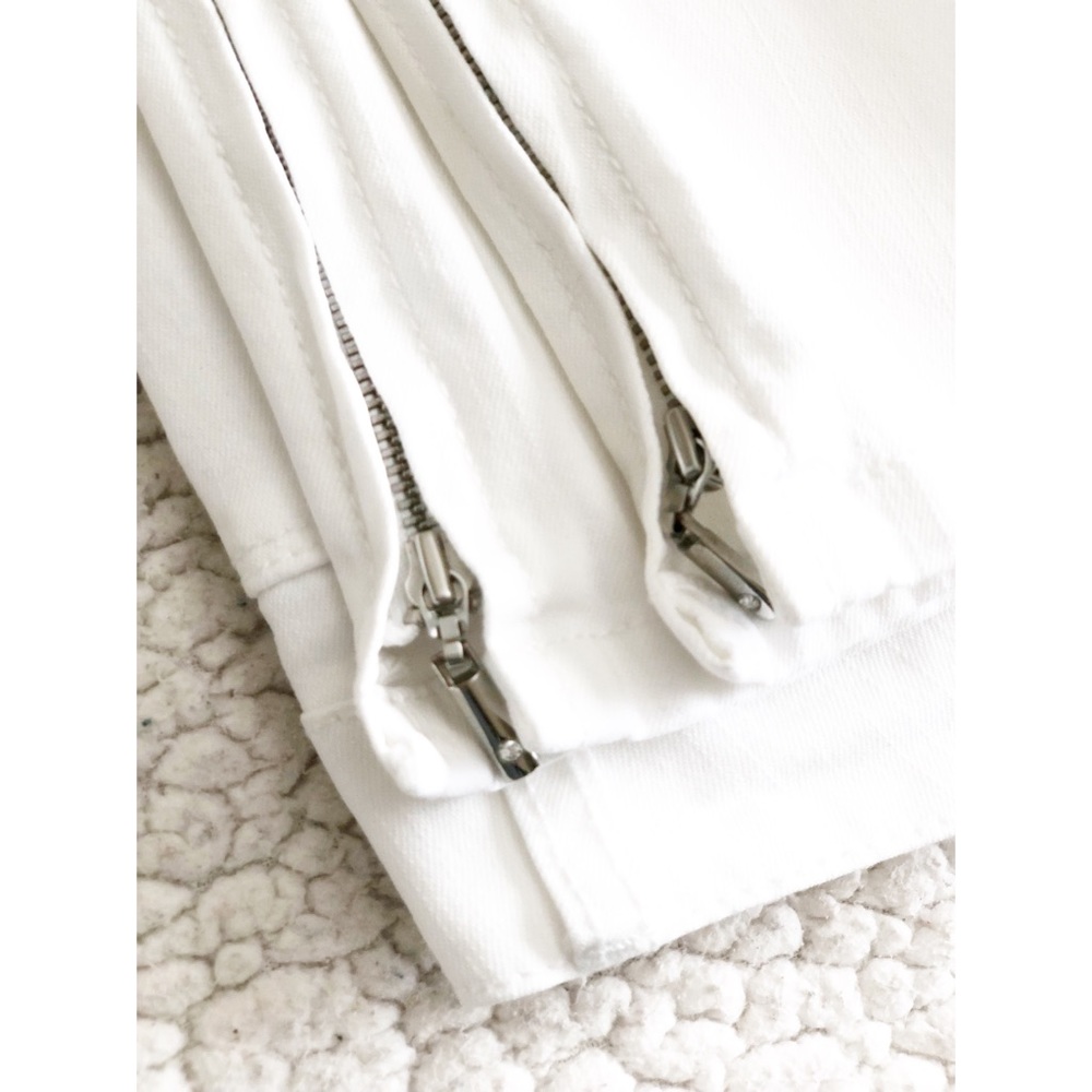 WHBM White Blanc Slim Crop Jeans with Rhinestone Studs and Zipper Bottoms - Picture 5 of 8